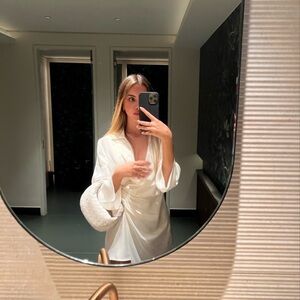 Zara White Silk Long Sleeve Mini Dress